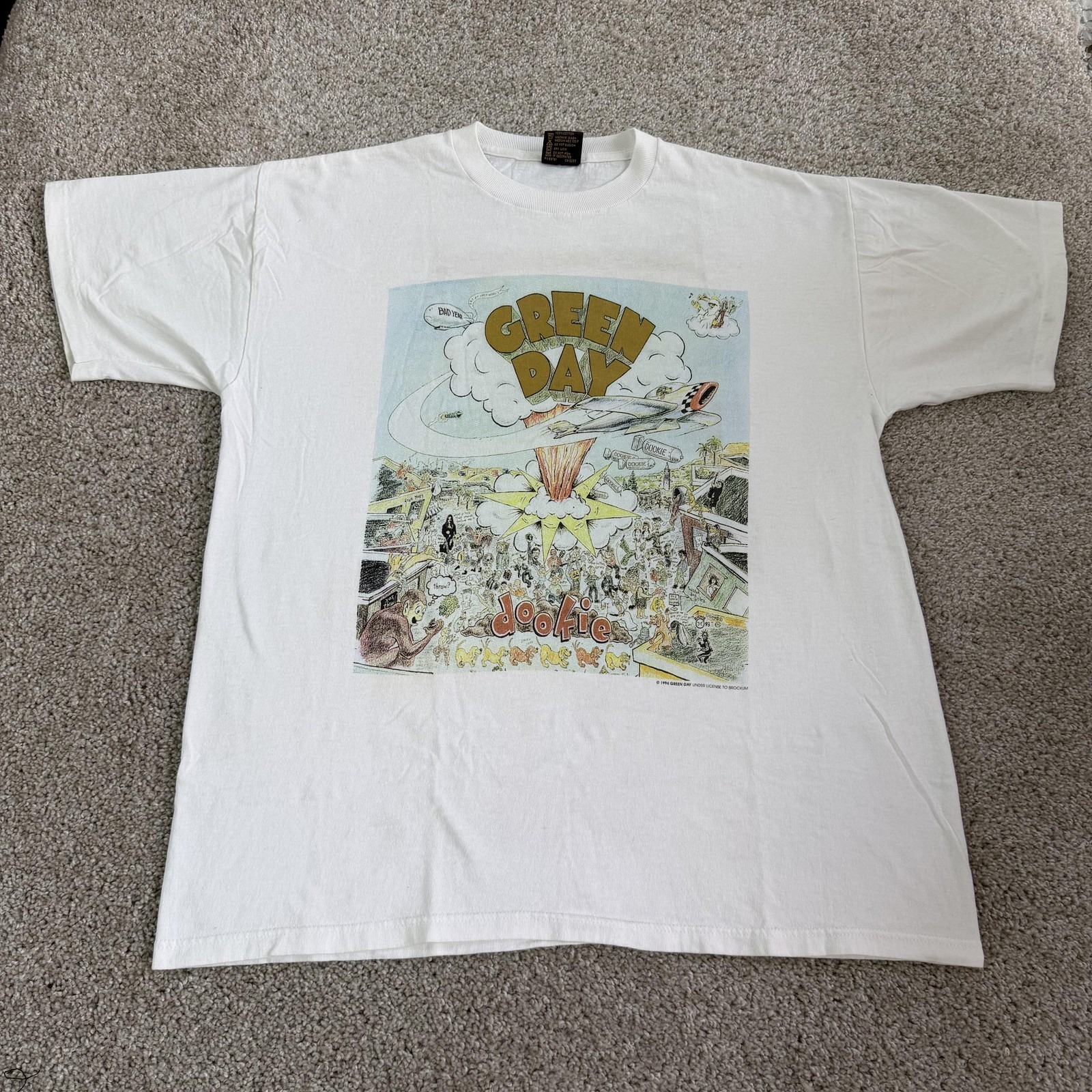 Vintage 90s Green Day Dookie Shirt Mens Xl White Tee T-Shirt Brockum Worldwide
